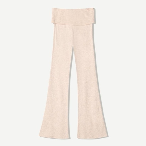 Zara NWOT beige cream ribbed fold over waist flare pants medium tall stretchy - Picture 1 of 11